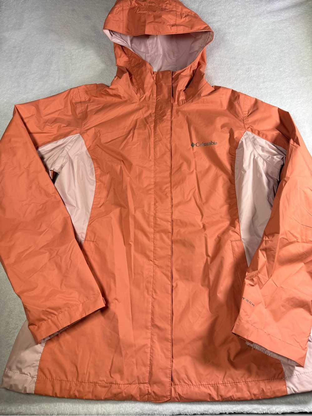 Columbia Women's Hooded Rain Jacket - Coral with Pale Pink Panels